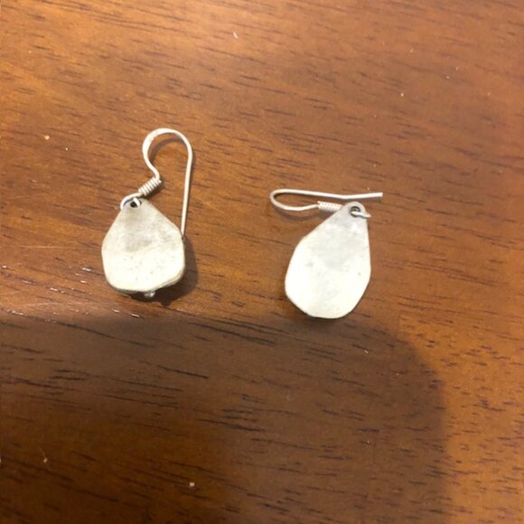 Silver Tone Blue Oval Stone Drop Earrings - Picture 5 of 9